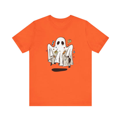 Cute Halloween Ghost Floating, Covered in Candy TShirt, Trick or Treat Shirt, Spooky Ghost Season Tee, Fun Halloween Party, Festival T-Shirt T-Shirt Printify   