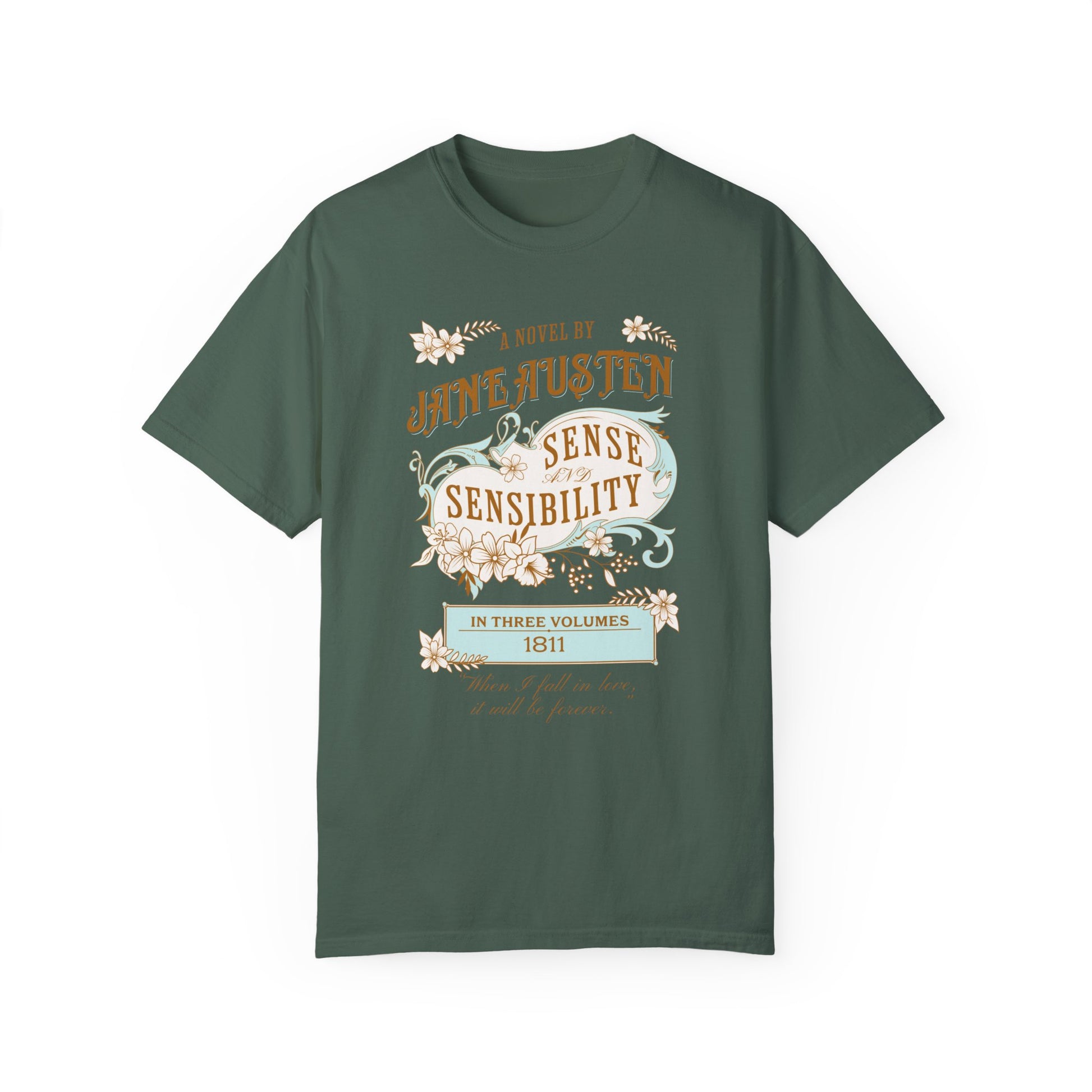 Jane Austen T-Shirt, Sense & Sensibility Historical Romance Comfort Colors Tee, Bookish Literary Jane Austen Fan Art Gift for Her, Readers, T-Shirt Printify Blue Spruce S 