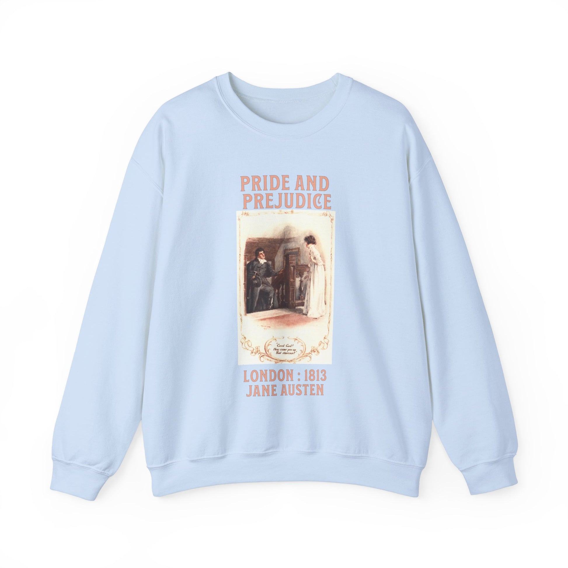 Jane Austen Sweatshirt, Pride & Prejudice Historical Romance Sweater, Bookish Literary Jane Austen Fan Art, Gift for Her, Bookclub Shirt Sweatshirt Printify S Light Blue 