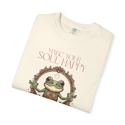 Pink Yoga Frog Make Your Soul Happy Unisex T-Shirt, Casual Wear, Highlander Fan Gift, T-Shirt Printify