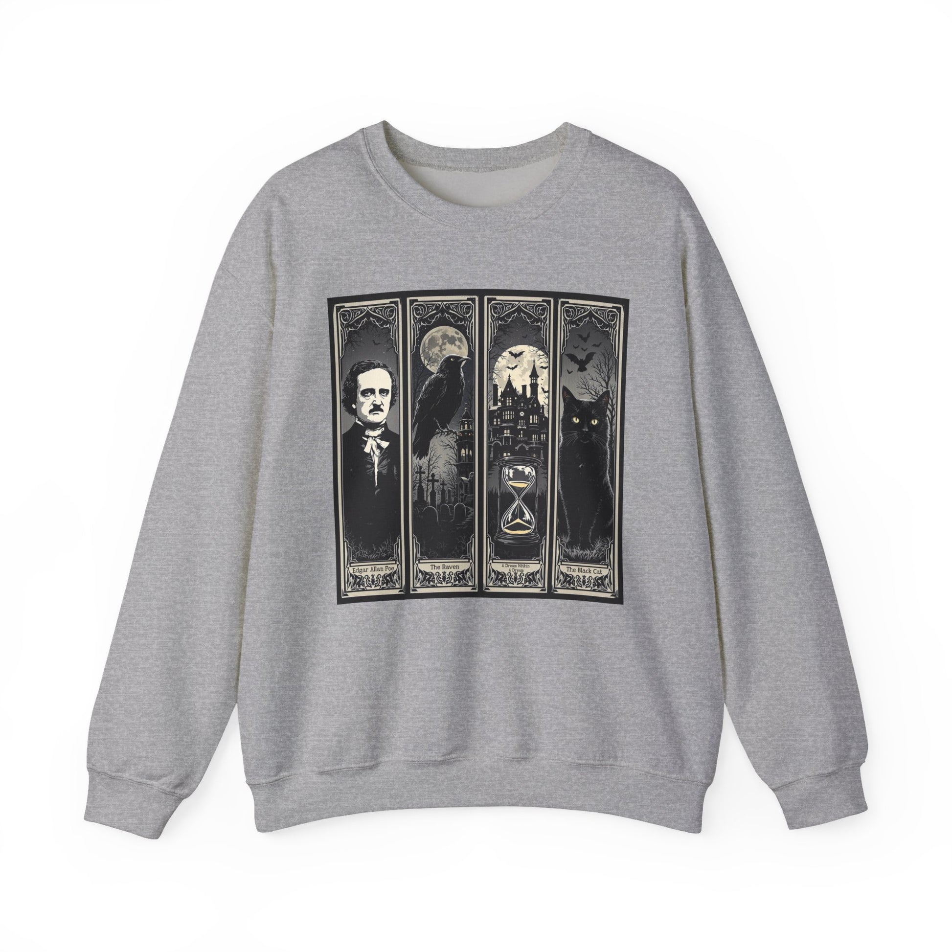 Edgar Allan Poe Sweatshirt The Raven Nevermore Gothic Horror Sweater Dark Academia Macabre Halloween Gift for Book Lovers Birthday Christmas Sweatshirt Printify Sport Grey S