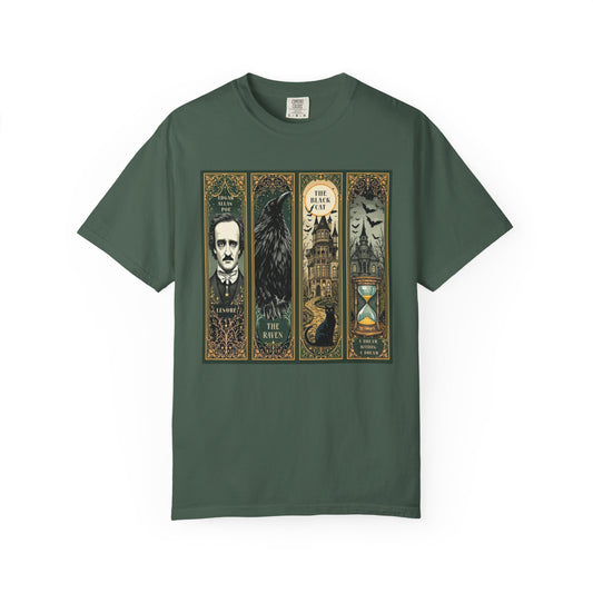 Edgar Allan Poe T-Shirt Gothic Graphic Tee The Raven Nevermore Quote Horror Literature Shirt Dark Academia Aesthetic Halloween Party Gift T-Shirt Printify Blue Spruce S