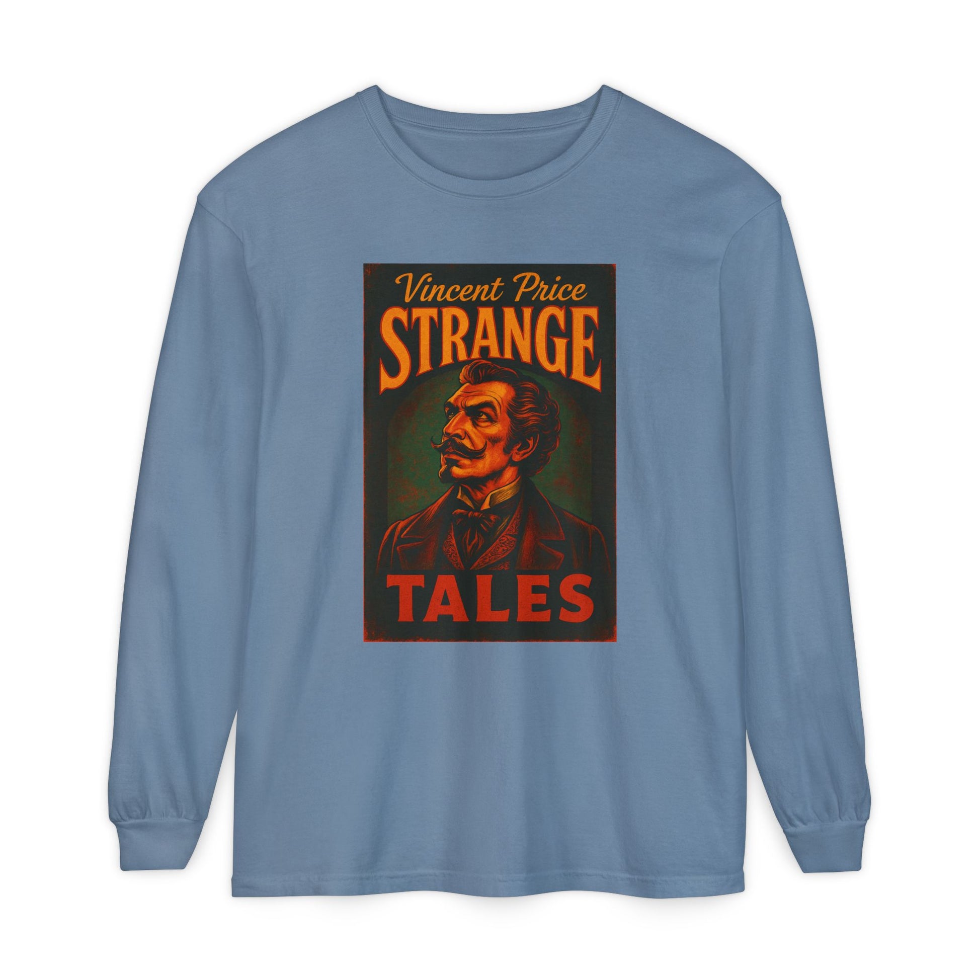 Vincent Price Strange Tales Long Sleeve T-Shirt, Vintage Horror Tee, Gothic Apparel, Halloween Costume, Retro Graphic Shirt Long-sleeve Printify Blue Jean S
