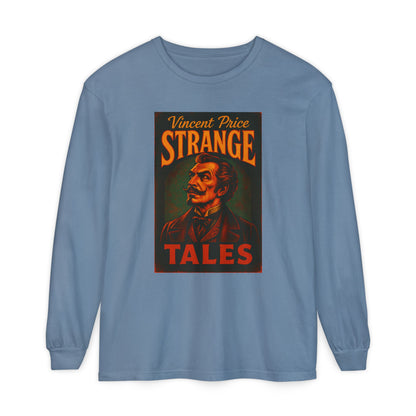 Vincent Price Strange Tales Long Sleeve T-Shirt, Vintage Horror Tee, Gothic Apparel, Halloween Costume, Retro Graphic Shirt Long-sleeve Printify Blue Jean S