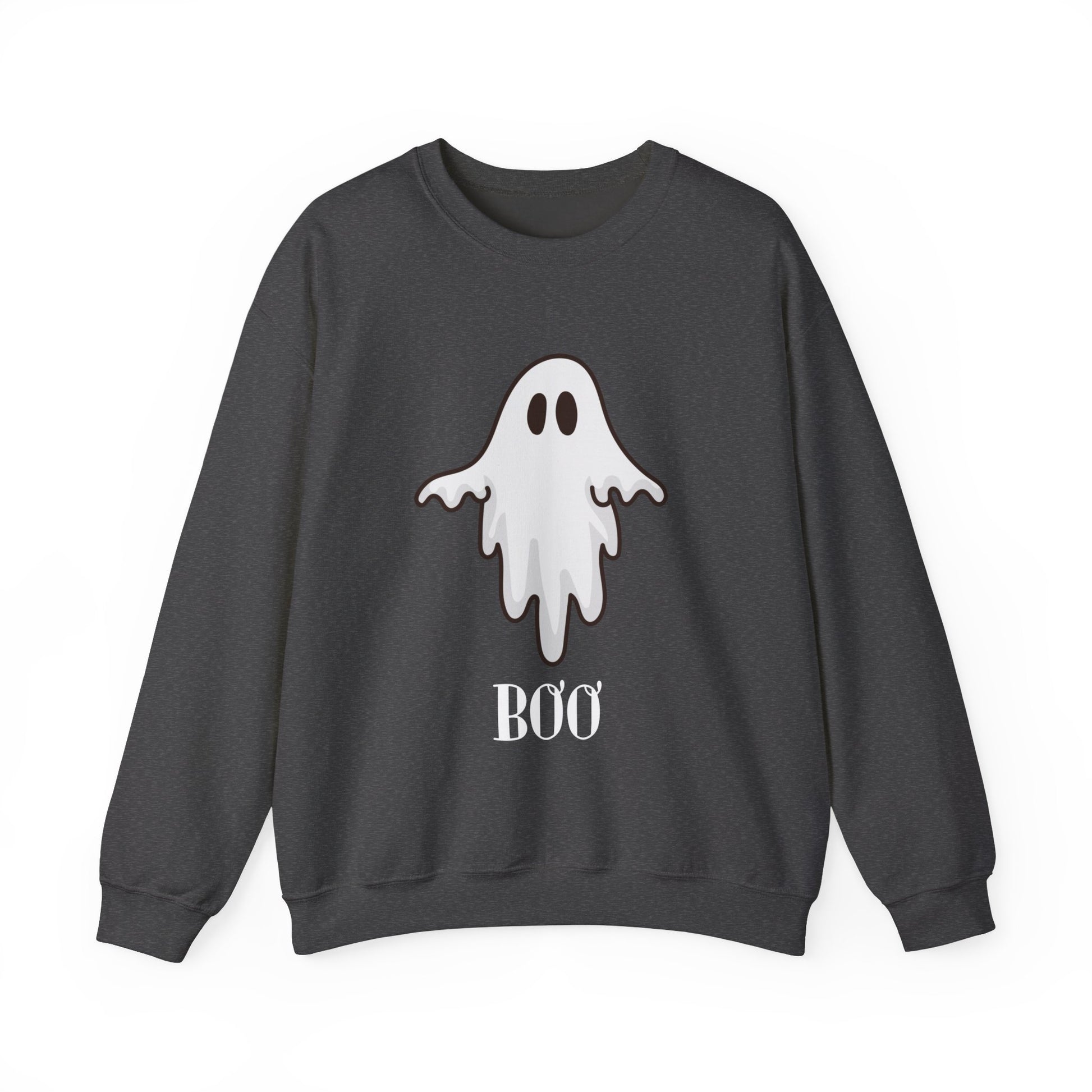 Halloween Ghost Sweatshirt, Cute Ghost Shirt, Spooky Season Sweater, Halloween Party, Autumn or Fall Style Top, Trick or Treating Style, Sweatshirt Printify S Dark Heather 