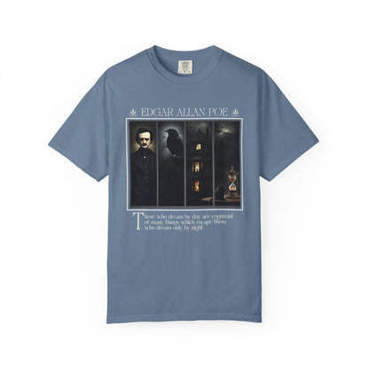Edgar Allan Poe T-Shirt Gothic Graphic Tee The Raven Nevermore Quote Horror Literature Shirt Dark Academia Aesthetic Halloween Party Gift T-Shirt Printify Blue Jean S