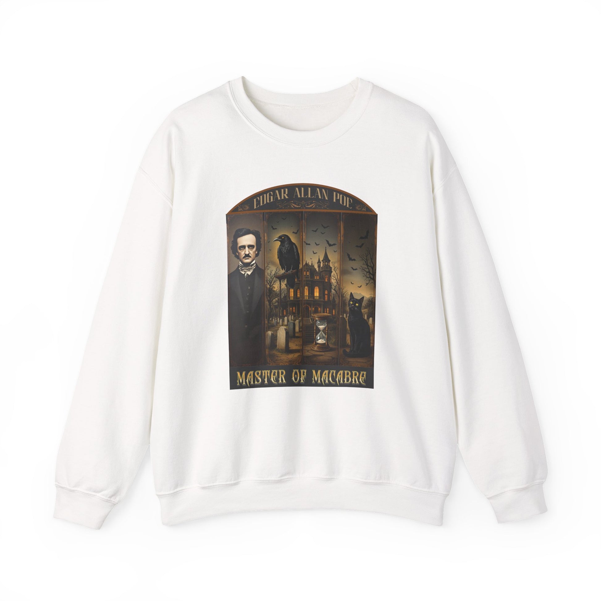 Edgar Allan Poe Sweatshirt The Raven Nevermore Gothic Horror Sweater Dark Academia Macabre Halloween Gift for Book Lovers Birthday Christmas Sweatshirt Printify White S