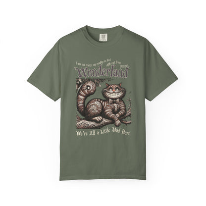 Cheshire Cat Alice in Wonderland TShirt Comfort Colors Oversized T-Shirt Dark Academia Mad Hatter Tea Party Bookish Book Lover Booktok Gift T-Shirt Printify Moss S