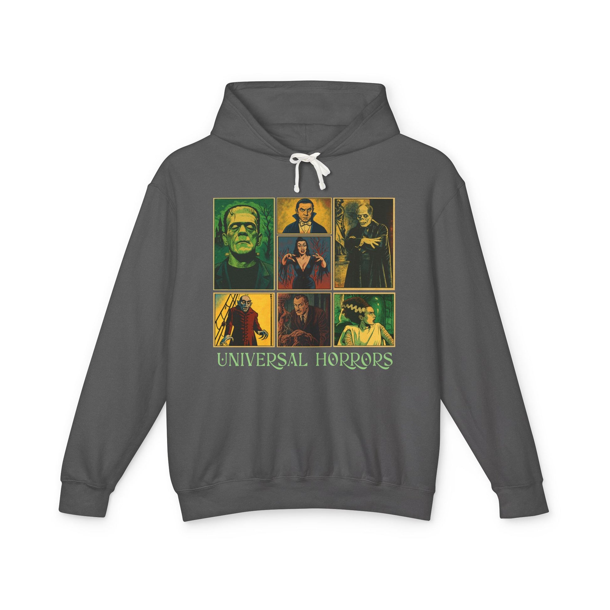 Universal Horrors Unisex Hooded Sweatshirt - Spooky Apparel for Halloween, Horror Fans, Movie Lovers, Cozy Wear, Gift Hoodie Printify S Pepper