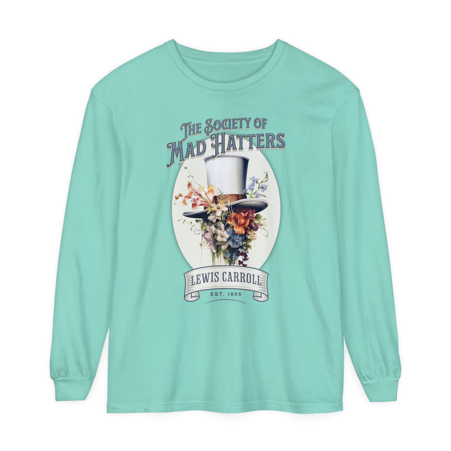 Alice in Wonderland Long Sleeve Shirt, Vintage Lewis Carroll The Mad Hatter TShirt, Tea Party, Queen of Hearts Bookish Booktok Academia Gift Long-sleeve Printify Island Reef S 