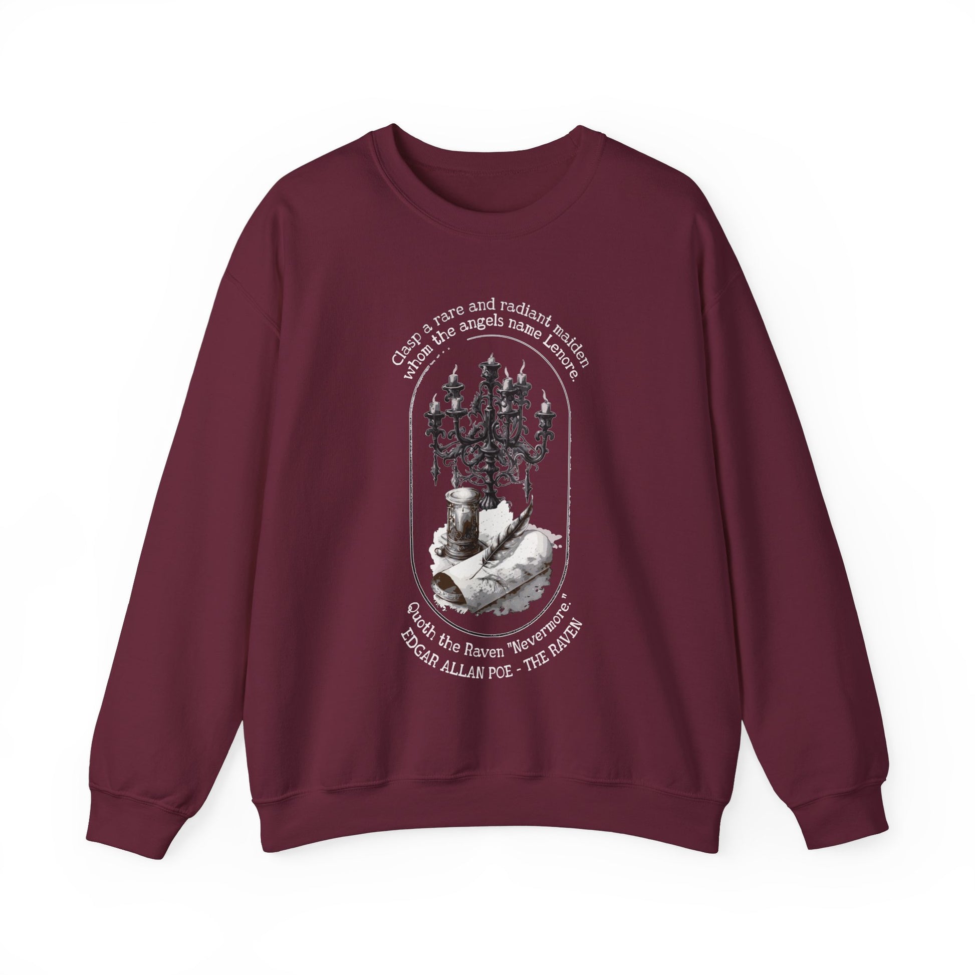 Edgar Allan Poe, Nevermore The Raven Sweatshirt, Book Lover, Halloween, Haunting Gothic Gift, Light, Dark Academia, Horror Movie Sweater Sweatshirt Printify S Maroon 