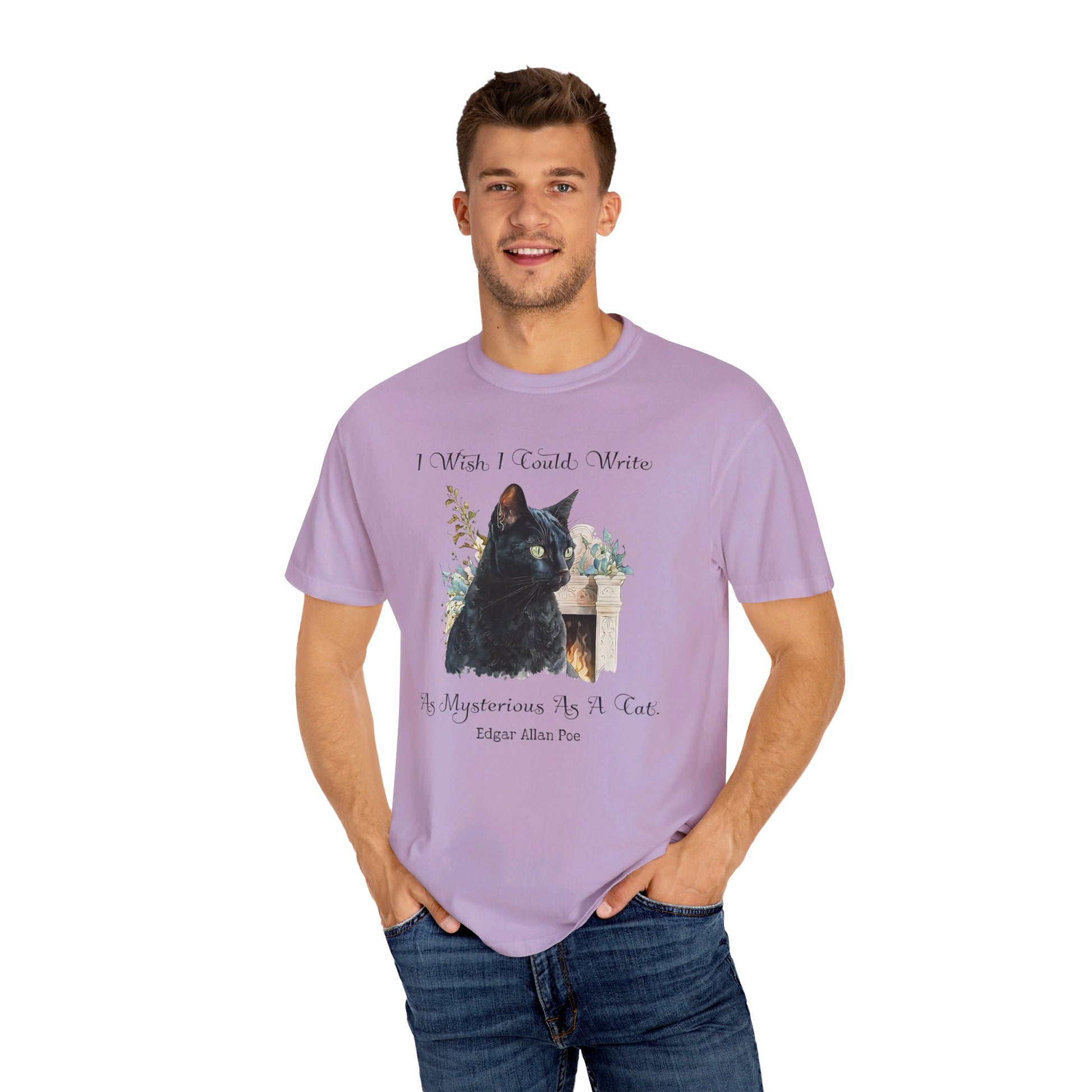 Edgar Allan Poe T-Shirt The Black Cat Nevermore The Raven Poe Fan Art Poetry Book Lover, Dark Cottagecore Macabre Gift, Light, Dark Academia T-Shirt Printify   