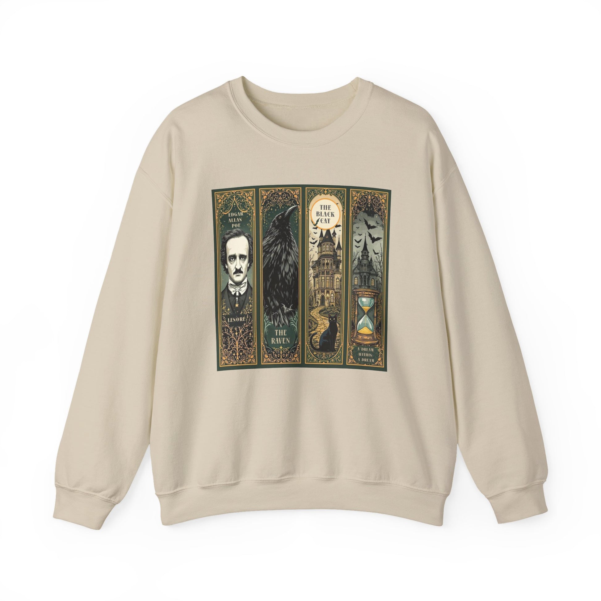 Edgar Allan Poe Sweatshirt The Raven Nevermore Gothic Horror Sweater Dark Academia Macabre Halloween Gift for Book Lovers Birthday Christmas Sweatshirt Printify Sand S