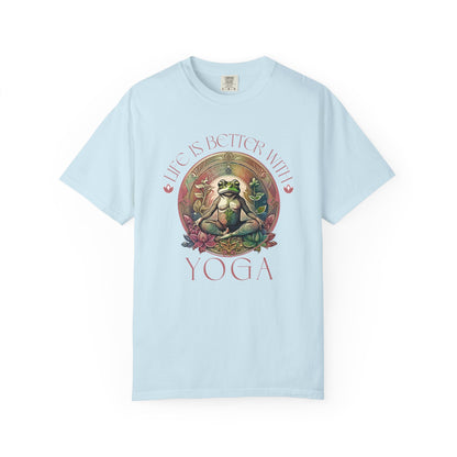 Yoga Frog Life Is Better With Yoga Unisex T-Shirt, Casual Wear, Highlander Fan Gift, T-Shirt Printify Chambray S