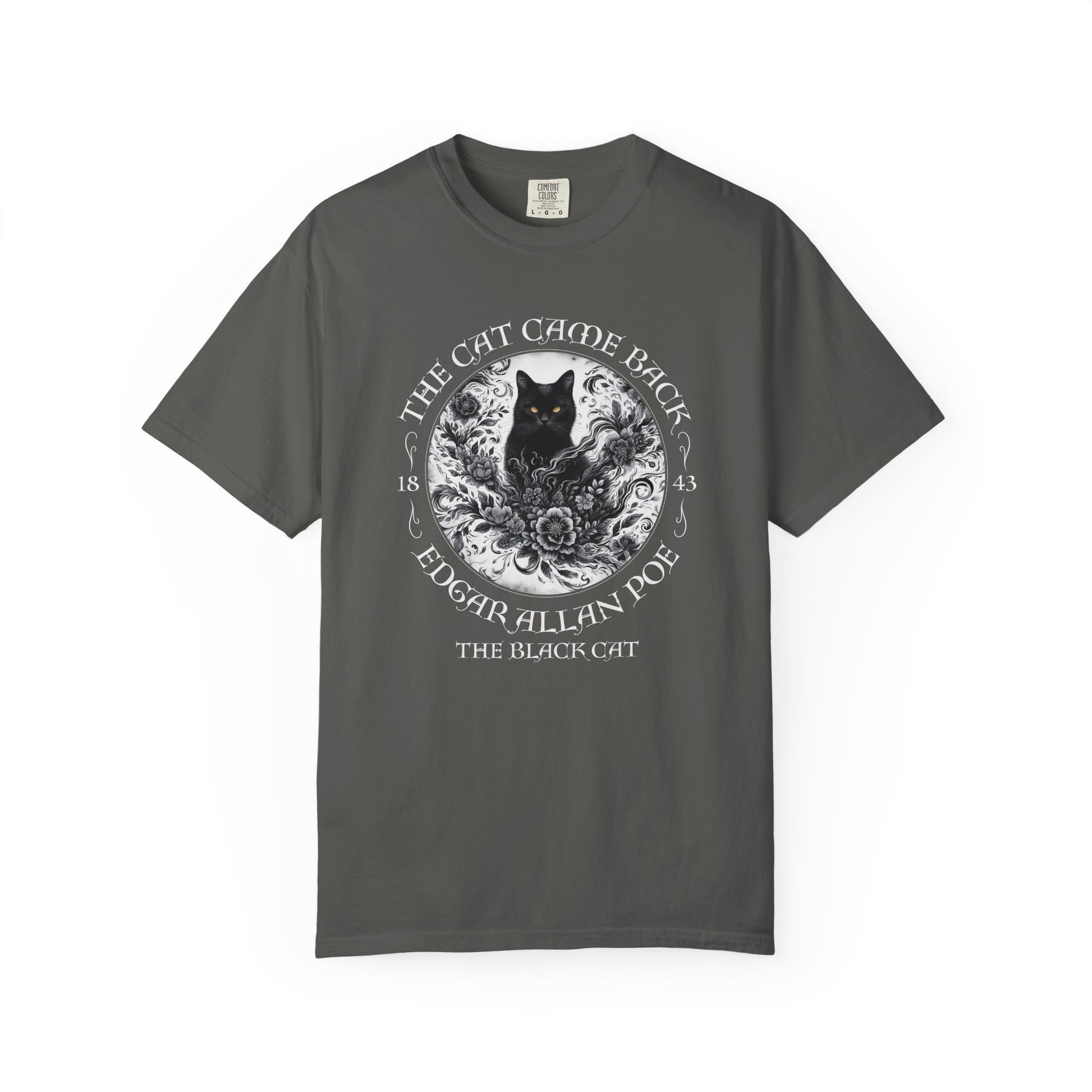Gothic Cat TShirt Edgar Allan Poe The Black Cat Dark Academia Cottagecore Aesthetic Book Lover Gift Haunting Apparel Halloween Fall Tee T-Shirt Printify Pepper S