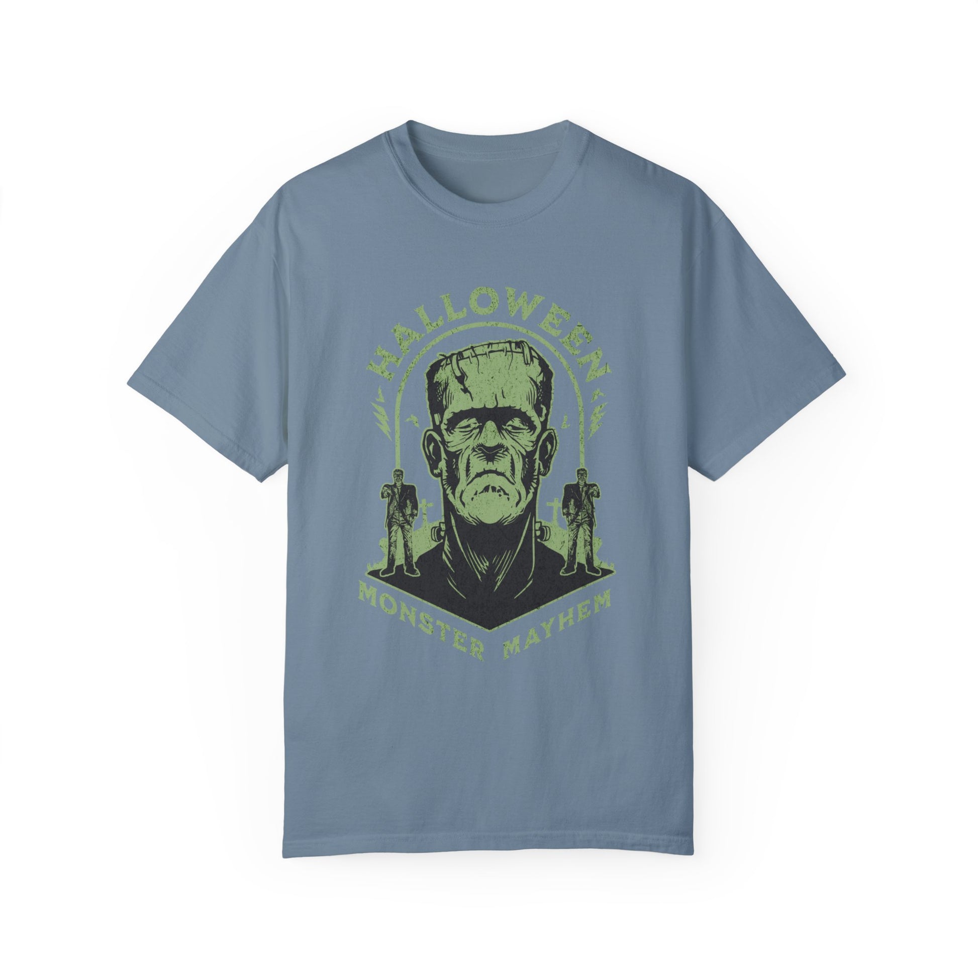 Vintage Halloween Frankenstein Monster Graphic Tee, Creepy Spooky Book Lover Gift, Horror Movie, Fall Festival Party Comfort Colors T Shirt. T-Shirt Printify Ice Blue S 