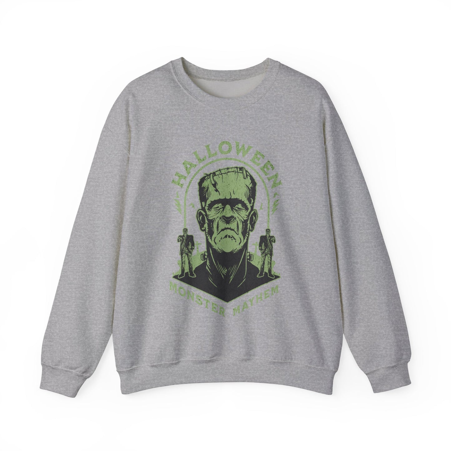 Vintage Halloween Frankenstein Monster Graphic Sweatshirt, Creepy Spooky Book Lover Gift, Horror Movie, Fall Festival Party Sweater. Sweatshirt Printify S Sport Grey 