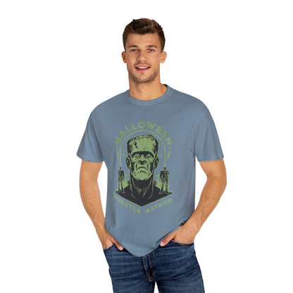 Vintage Halloween Frankenstein Monster Graphic Tee, Creepy Spooky Book Lover Gift, Horror Movie, Fall Festival Party Comfort Colors T Shirt. T-Shirt Printify   