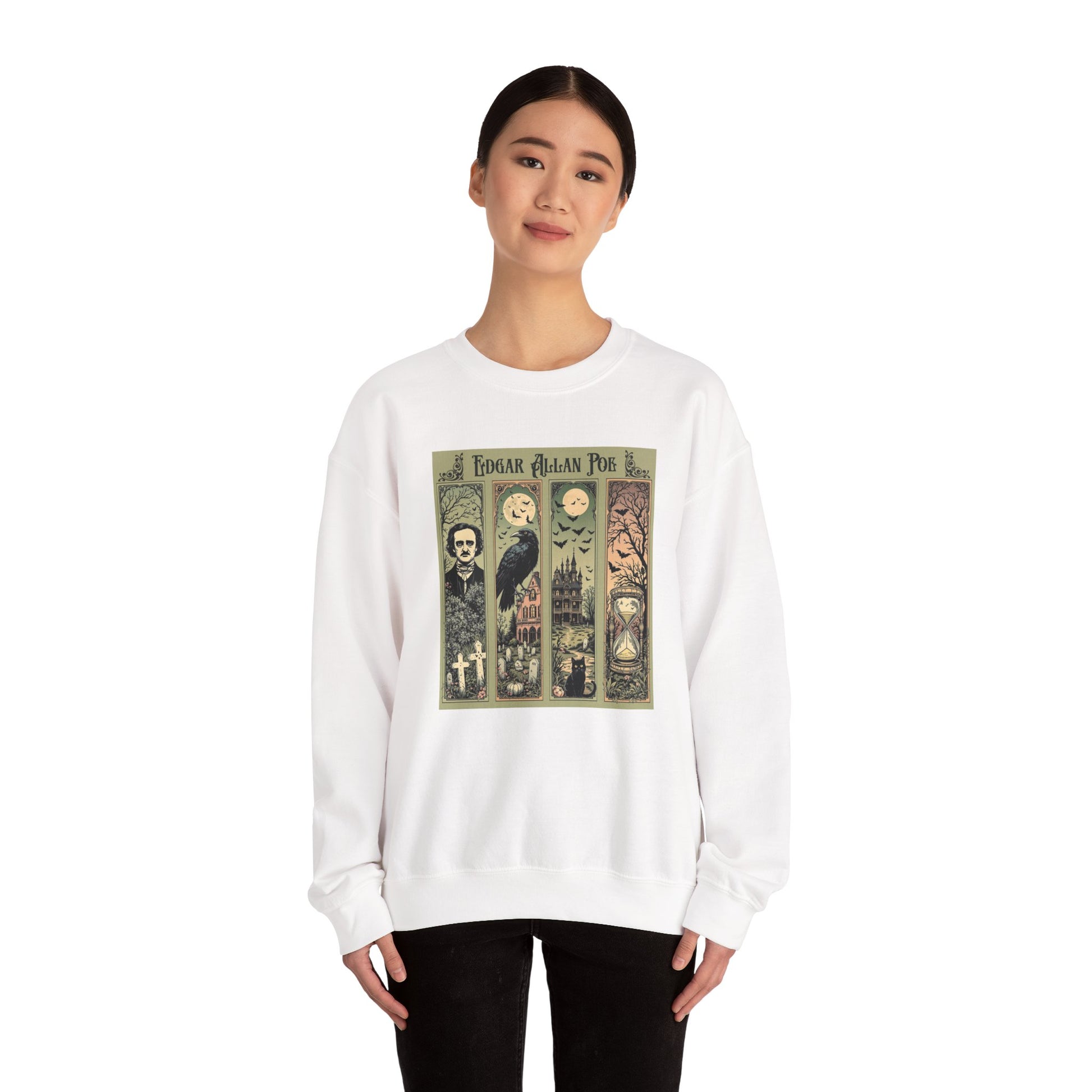 Edgar Allan Poe Sweatshirt The Raven Nevermore Gothic Horror Sweater Dark Academia Macabre Halloween Gift for Book Lovers Birthday Christmas Sweatshirt Printify