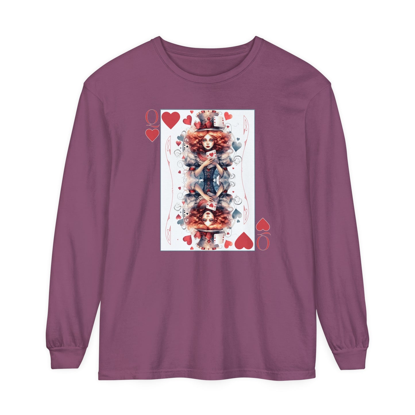 Queen of Hearts Long Sleeve Shirt Alice In Wonderland Lewis Carroll Whimsigoth Academia TShirt Mad Hatter Tea Party Tee Bookish Booktok Gift Long-sleeve Printify Berry S 