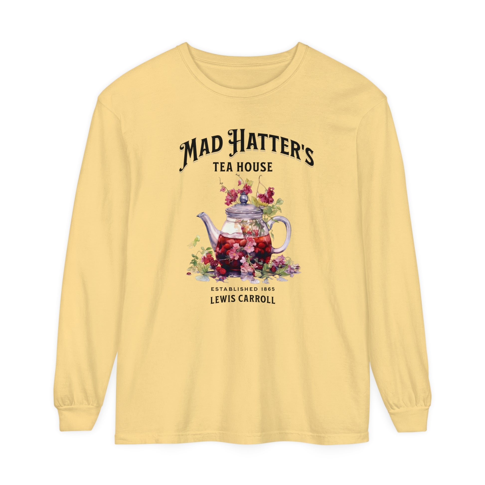 Mad Hatter's Tea Long Sleeve Shirt Alice In Wonderland Lewis Carroll Whimsigoth Academia TShirt Mad Hatter Tea Party Tee Bookish Booktok Long-sleeve Printify Butter S 