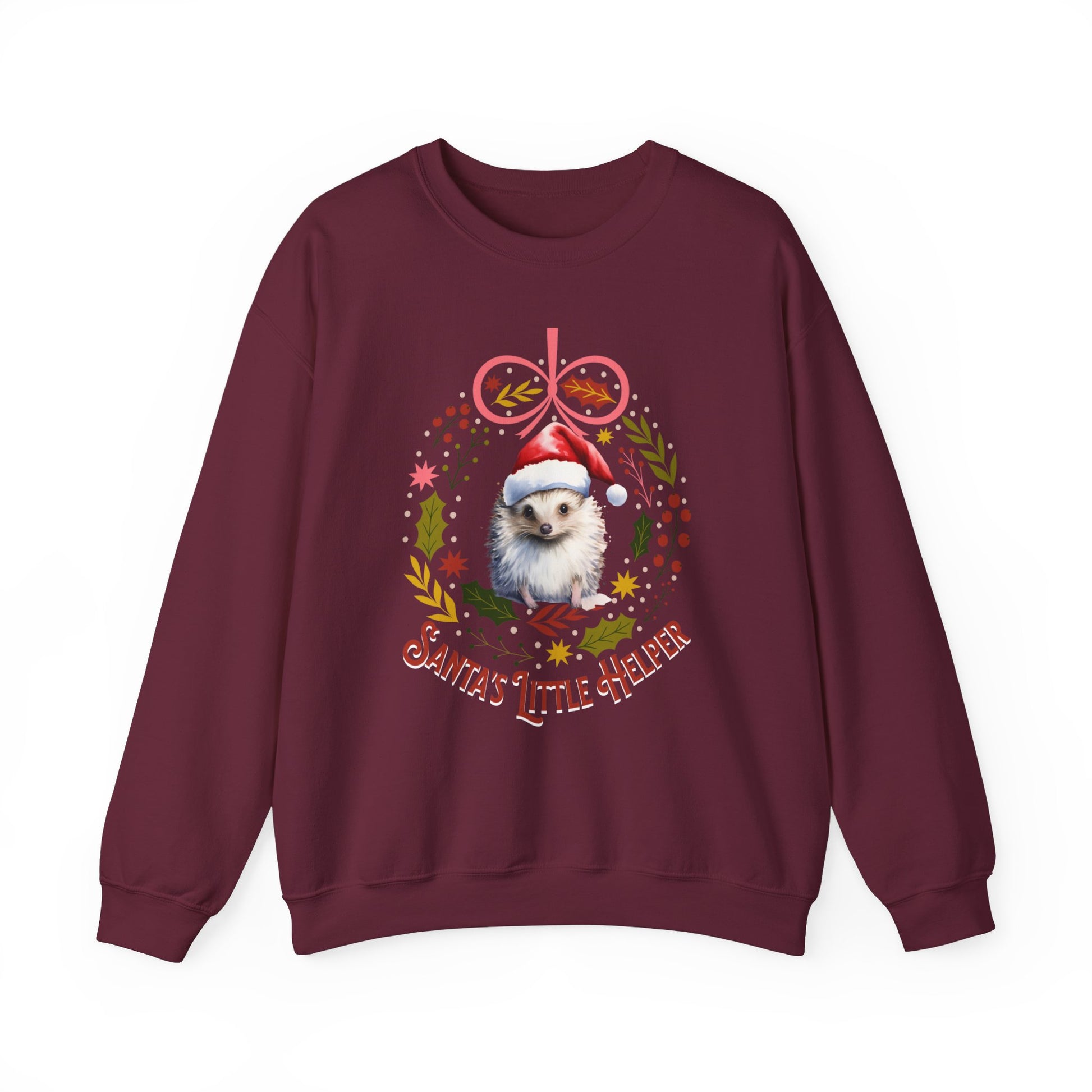 HedgeHog Christmas Sweatshirt, Cute Santa's Little Helper Sweater, Hedgehog Lover Merry Christmas Shirt, Country Christmas Animal Lover Gift Sweatshirt Printify S Maroon 