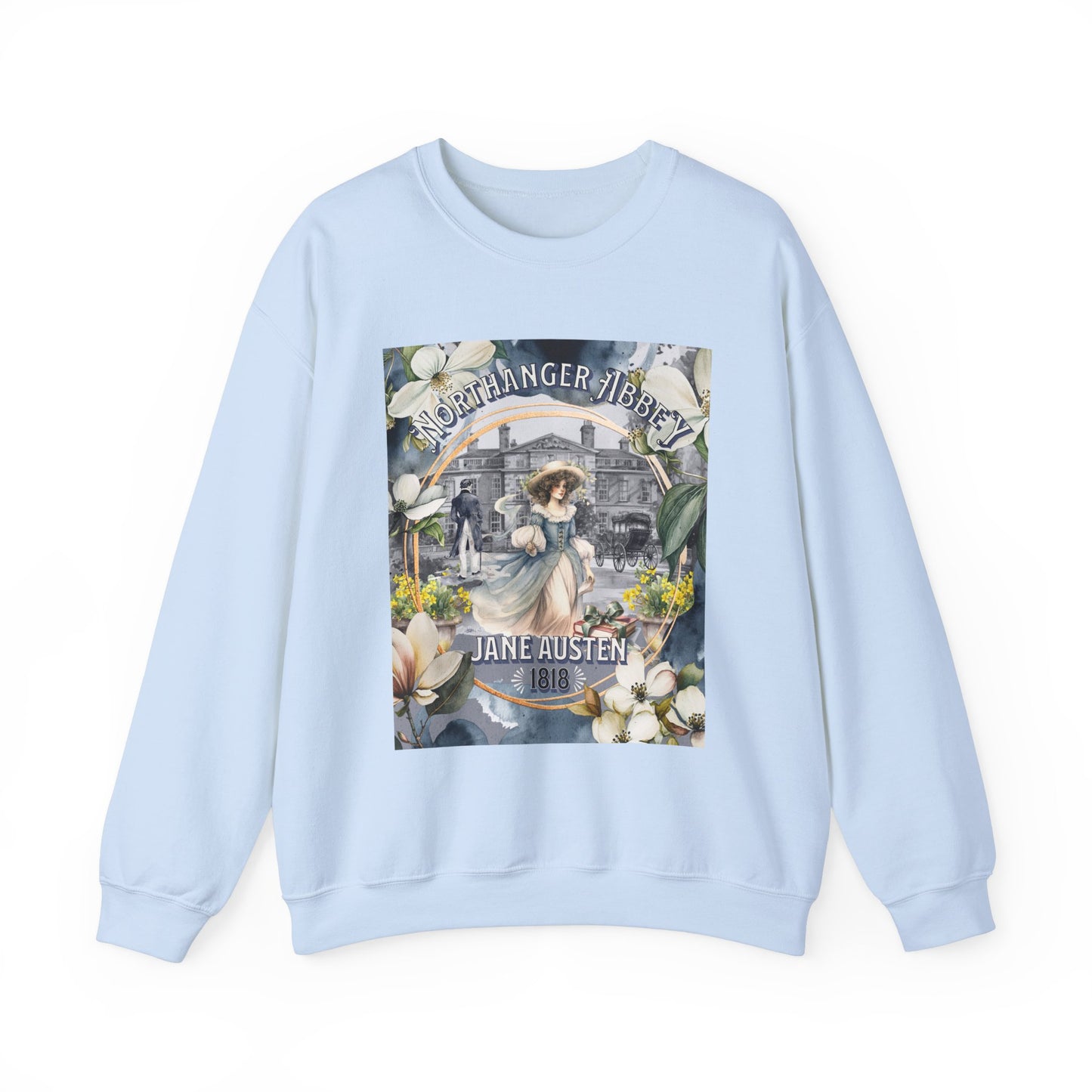 Jane Austen Sweatshirt, Northanger Abbey Historical Romance Sweater, Bookish Literary Jane Austen Fan Art Gift, Gift for Her, Bookclub Shirt Sweatshirt Printify S Light Blue 