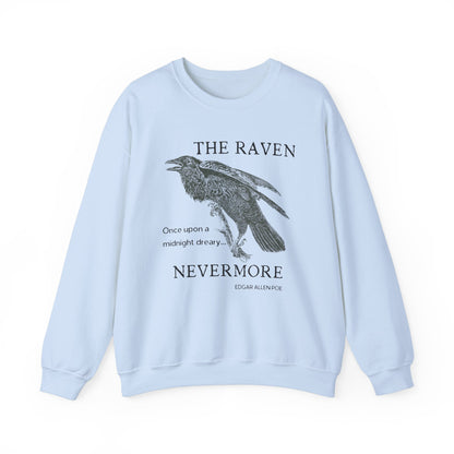 Halloween Vintage The Raven Sweatshirt, Spooky Season Sweater, Trick or Treating Shirt, Halloween Party, Edgar Allen Poe, Nevermore, Gothic Sweatshirt Printify S Light Blue 