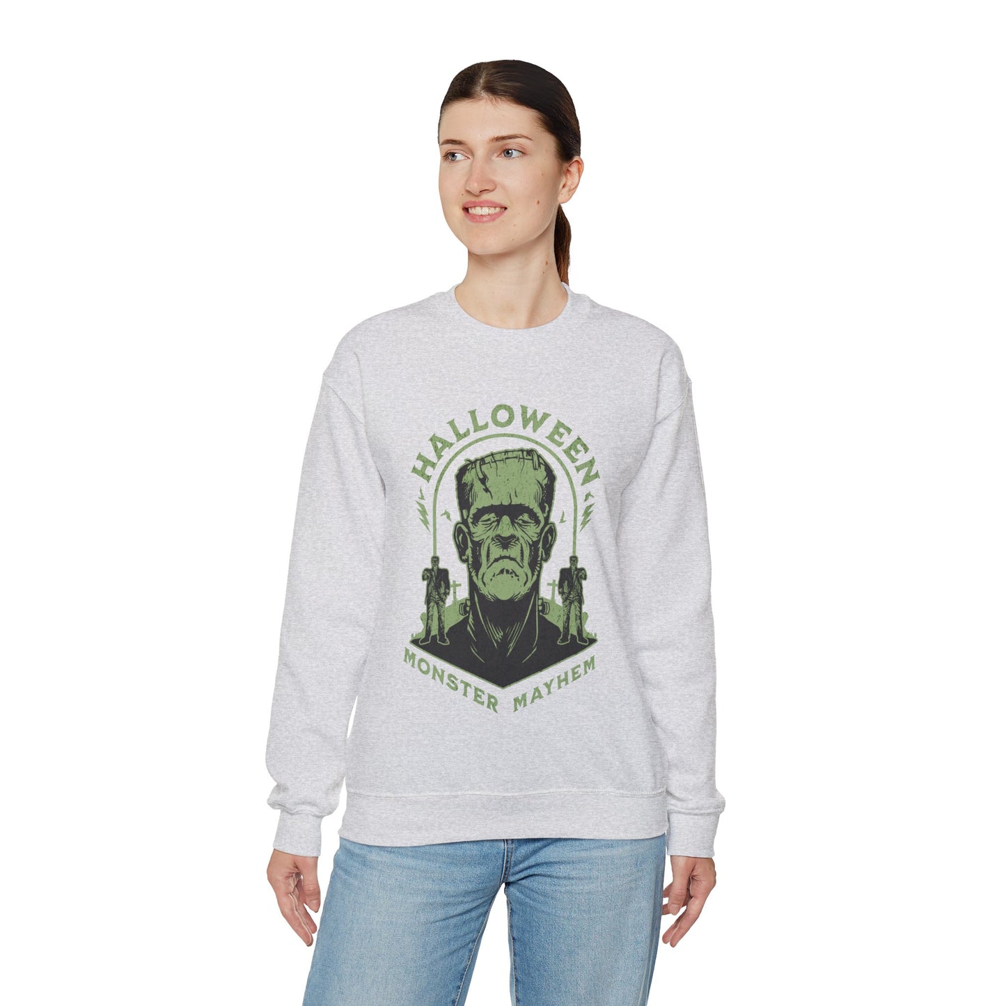 Vintage Halloween Frankenstein Monster Graphic Sweatshirt, Creepy Spooky Book Lover Gift, Horror Movie, Fall Festival Party Sweater. Sweatshirt Printify   