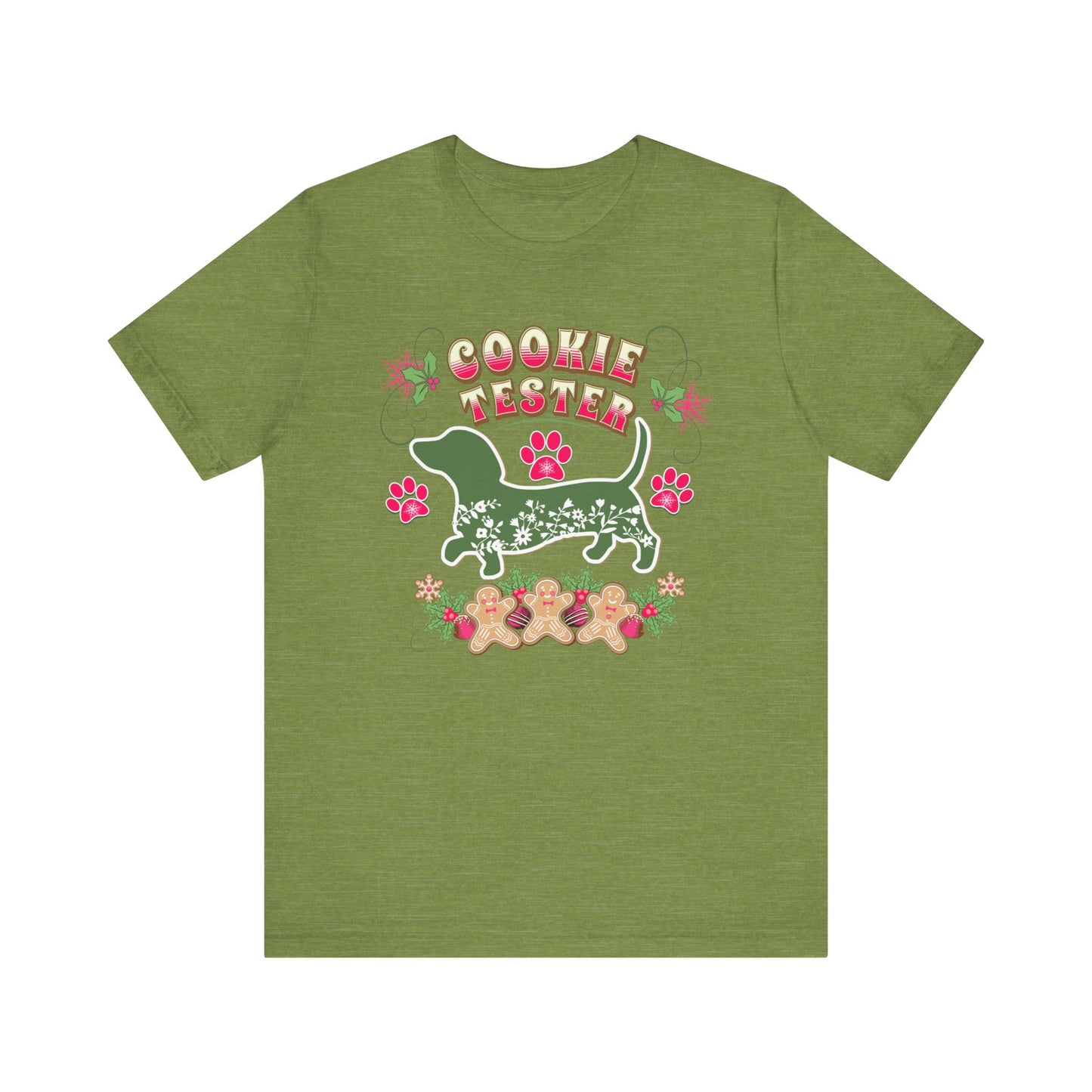 Christmas Dachshund Lover Baking TShirt,  Doxie Cookie Tester X-Mas T-Shirt, Dog Lover Shirt, Matching Family Christmas Cookie Baking Gift T-Shirt Printify Heather Green XS 