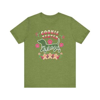 Christmas Dachshund Lover Baking TShirt,  Doxie Cookie Tester X-Mas T-Shirt, Dog Lover Shirt, Matching Family Christmas Cookie Baking Gift T-Shirt Printify Heather Green XS 