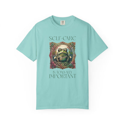 Green Yoga Frog Self-Care Is Toad-ally Important Unisex T-Shirt, Casual Wear, Highlander Fan Gift, T-Shirt Printify Chalky Mint S