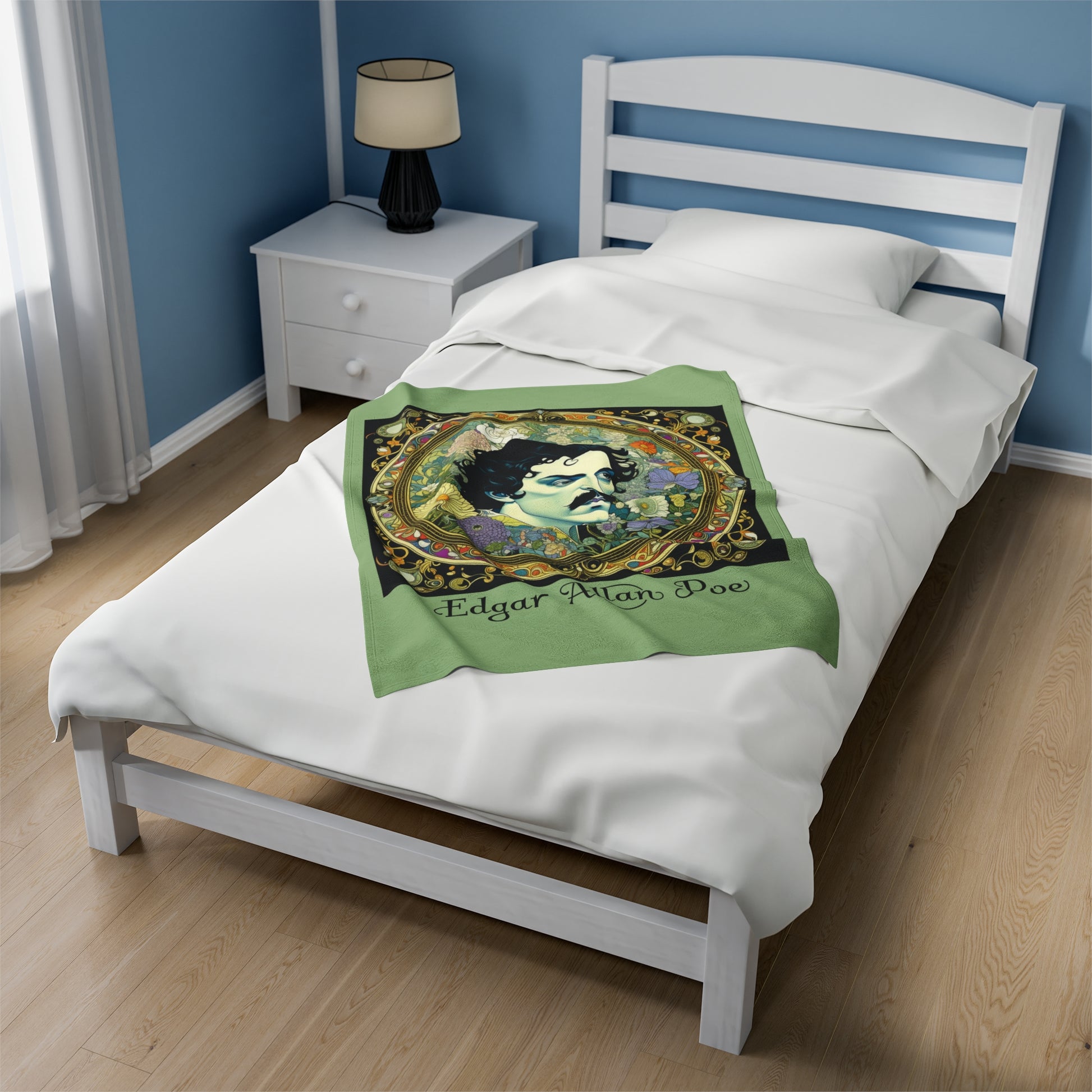 Edgar Allan Poe, Vintage Mucha Floral Throw Blanket, Book Lover Reading, Movie Watching Soft Blanket, Gothic Light, Dark Academia, Fairycore All Over Prints Printify   