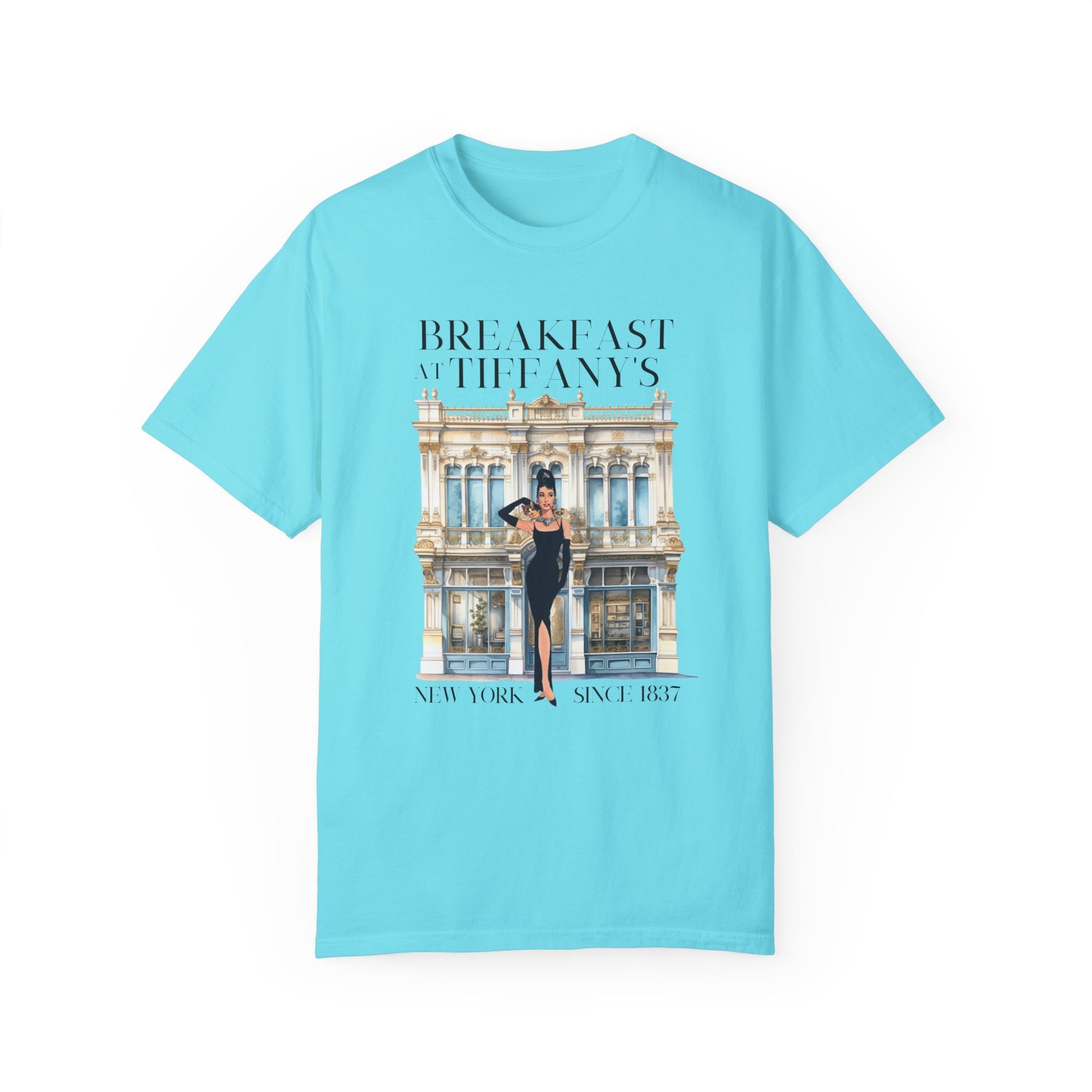 Breakfast at Tiffany's Inspired Unisex T-Shirt, Vintage Style Tee, Movie Lover Gift, NYC Fashion Shirt, Retro Graphic Tee T-Shirt Printify Lagoon Blue S 