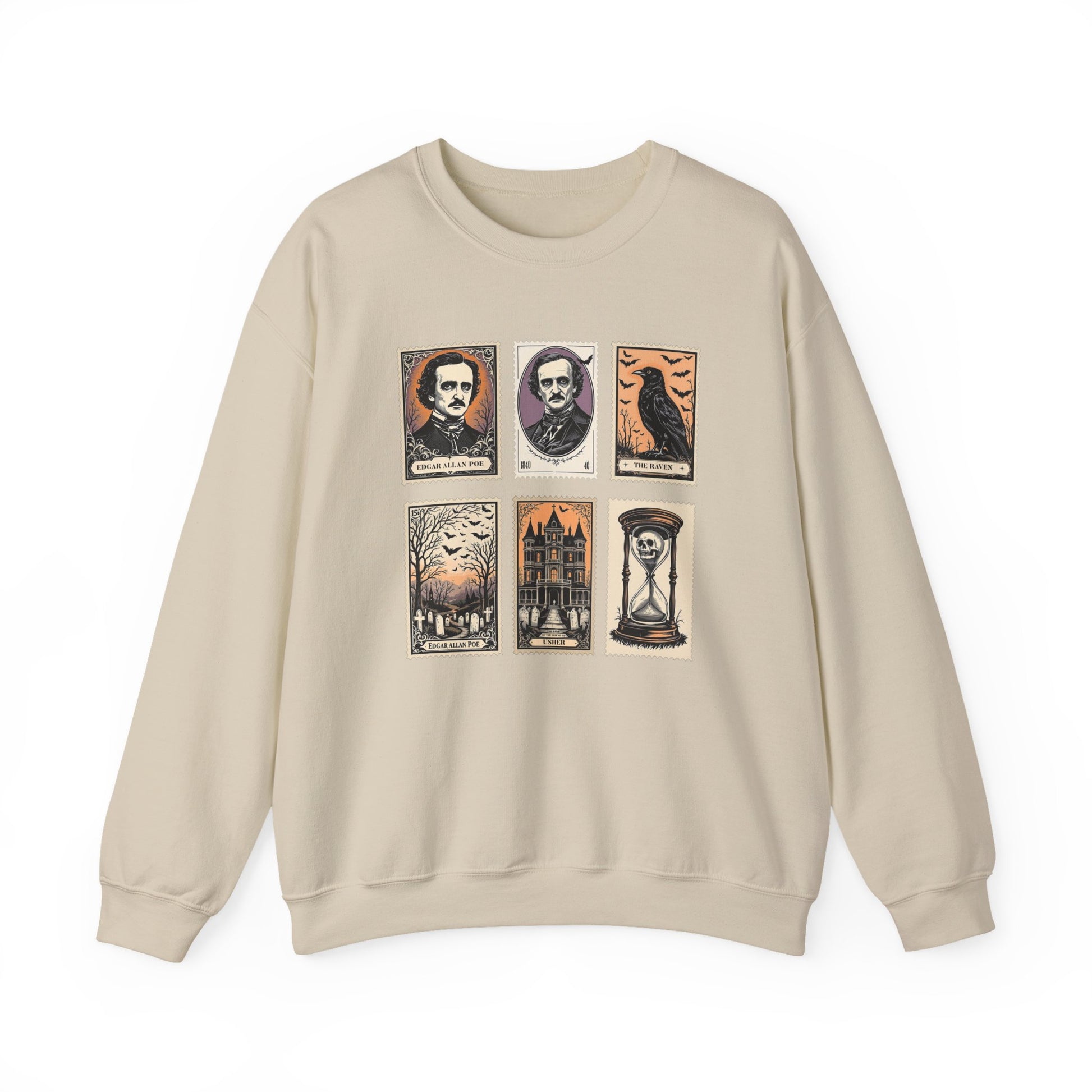 Edgar Allan Poe Sweatshirt The Raven Nevermore Gothic Horror Sweater Dark Academia Macabre Halloween Gift for Book Lovers Birthday Christmas Sweatshirt Printify Sand S