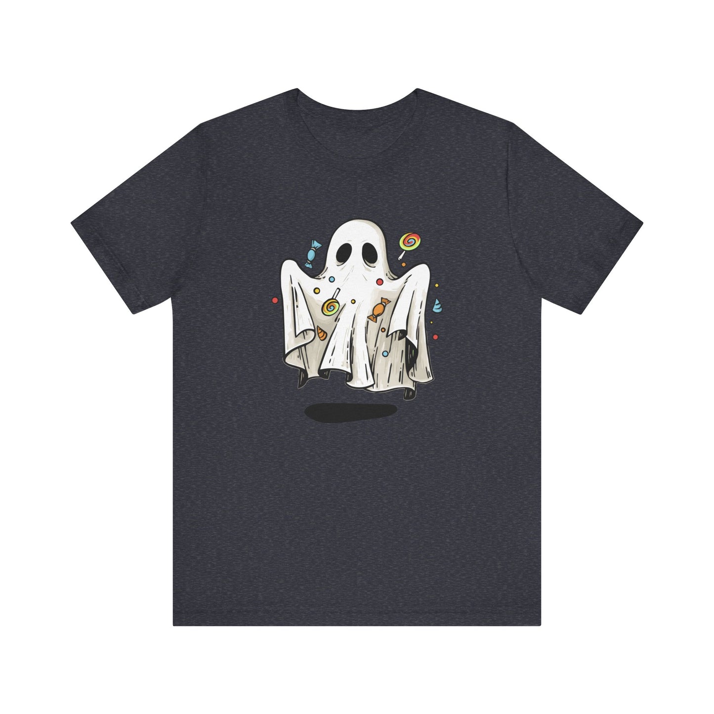 Cute Halloween Ghost Floating, Covered in Candy TShirt, Trick or Treat Shirt, Spooky Ghost Season Tee, Fun Halloween Party, Festival T-Shirt T-Shirt Printify   