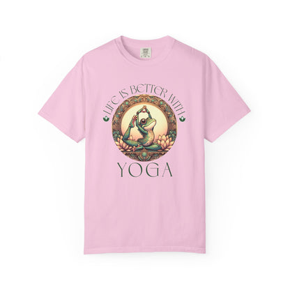 Green Yoga Frog Life Is Better With Yoga Unisex T-Shirt, Casual Wear, Highlander Fan Gift, T-Shirt Printify Blossom S