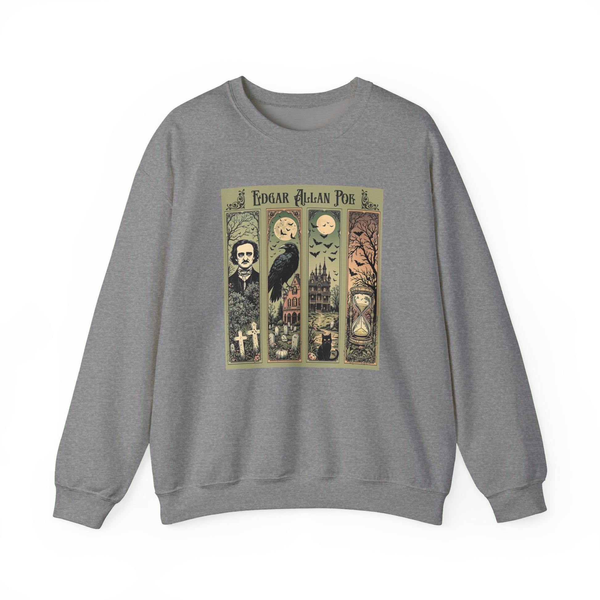 Edgar Allan Poe Sweatshirt The Raven Nevermore Gothic Horror Sweater Dark Academia Macabre Halloween Gift for Book Lovers Birthday Christmas Sweatshirt Printify Graphite Heather S