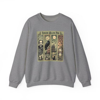 Edgar Allan Poe Sweatshirt The Raven Nevermore Gothic Horror Sweater Dark Academia Macabre Halloween Gift for Book Lovers Birthday Christmas Sweatshirt Printify Graphite Heather S