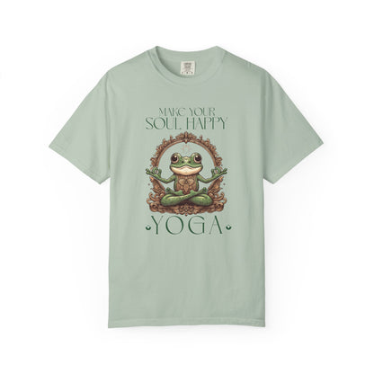 Green Yoga Frog Make Your Soul Happy Unisex T-Shirt, Casual Wear, Highlander Fan Gift, T-Shirt Printify Bay S