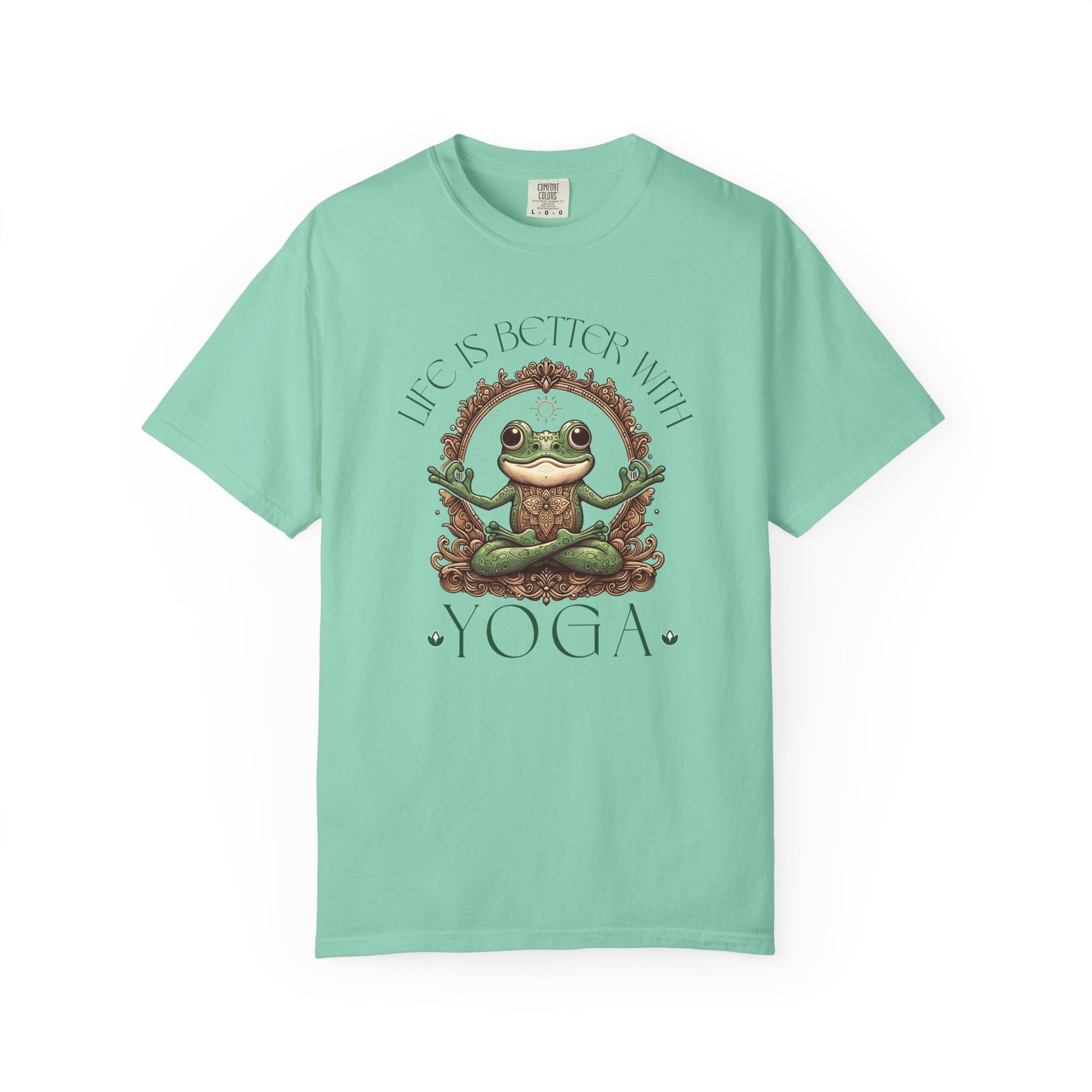 Green Yoga Frog Life Is Better With Yoga Unisex T-Shirt, Casual Wear, Highlander Fan Gift, T-Shirt Printify Island Reef S