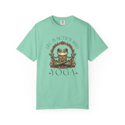 Green Yoga Frog Life Is Better With Yoga Unisex T-Shirt, Casual Wear, Highlander Fan Gift, T-Shirt Printify Island Reef S