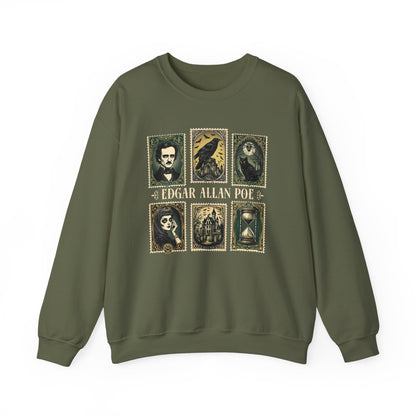 Edgar Allan Poe Sweatshirt The Raven Nevermore Gothic Horror Sweater Dark Academia Macabre Halloween Gift for Book Lovers Birthday Christmas Sweatshirt Printify Military Green S
