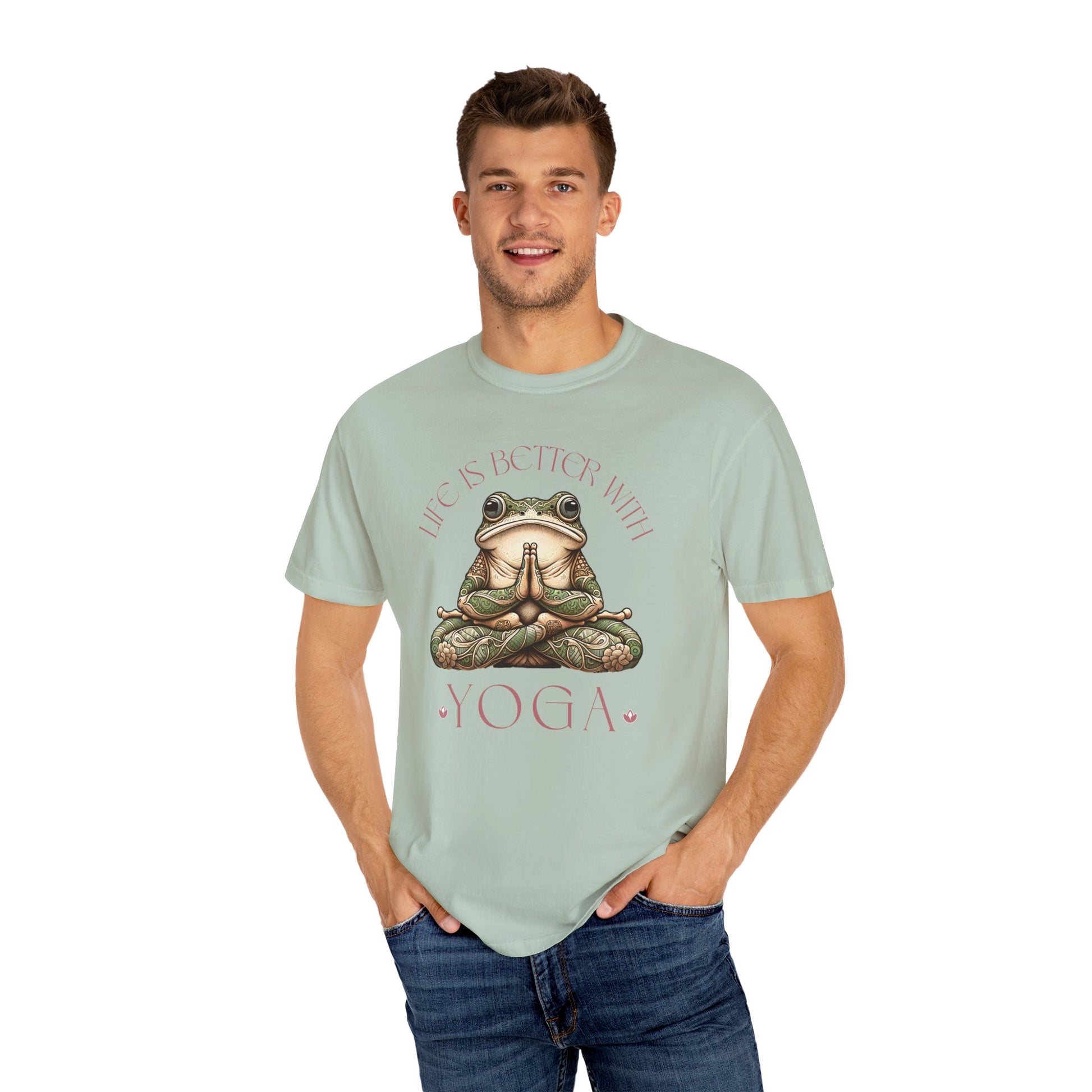 Pink Yoga Frog Life Is Better With Yoga Unisex T-Shirt, Casual Wear, Highlander Fan Gift, T-Shirt Printify