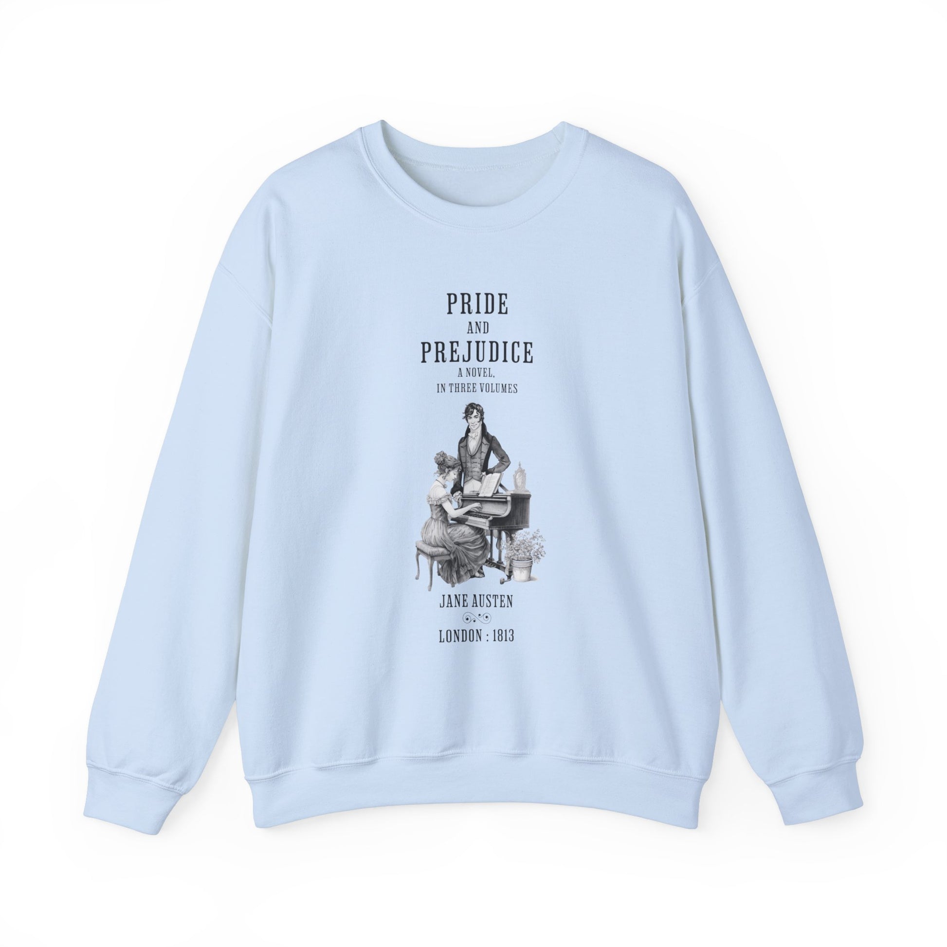 Jane Austen Sweatshirt, Pride & Prejudice Historical Romance Sweater, Bookish Literary Jane Austen Fan Art Gift for Her, Bookclub Shirt Sweatshirt Printify S Light Blue 