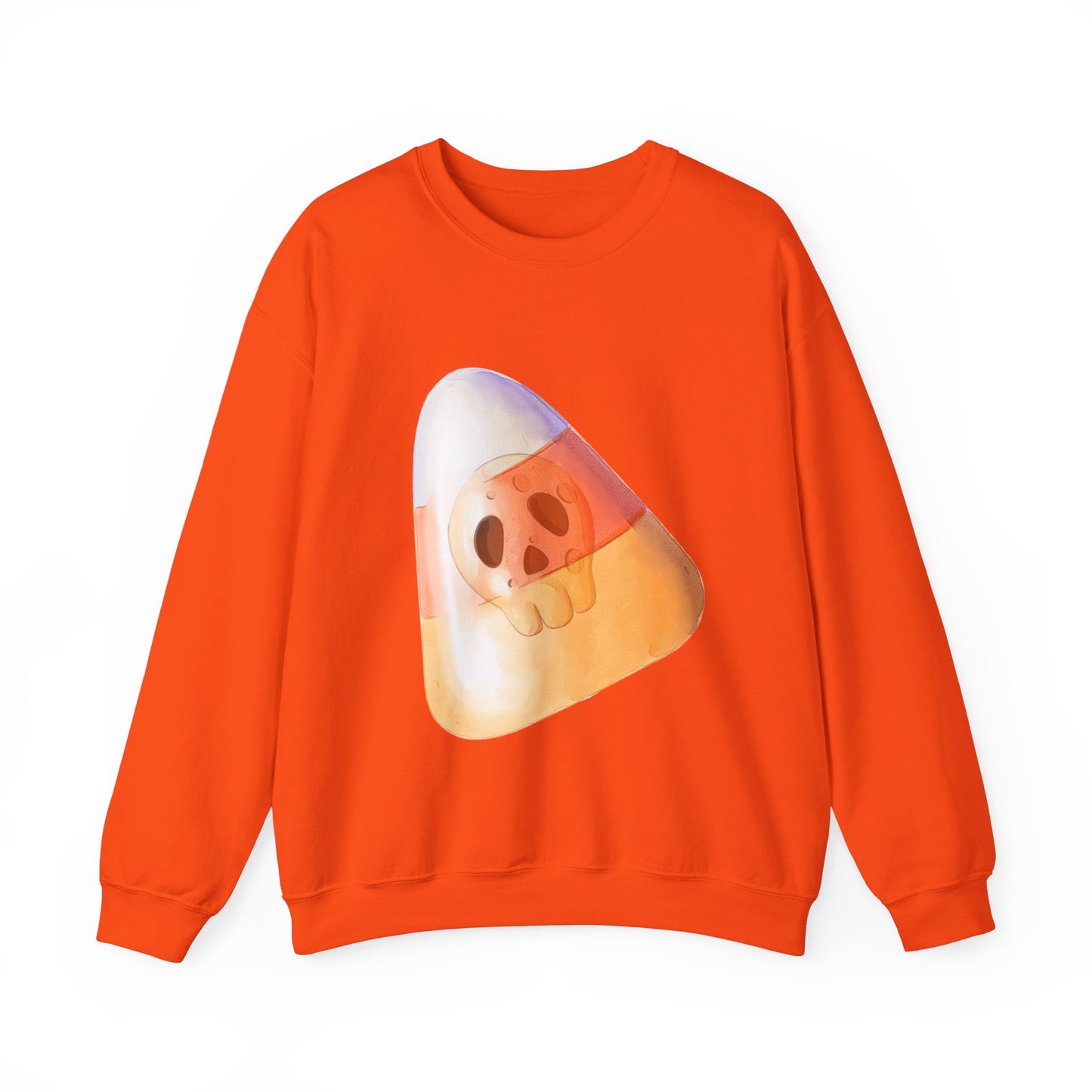 Halloween Candy Corn With Skull Face Sweatshirt, Trick or Treat Shirt, Spooky Ghost Season, Fun Halloween Fall Festival Party Sweater Sweatshirt Printify S Orange 