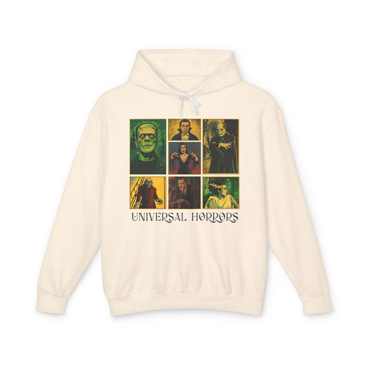 Universal Horrors Unisex Hooded Sweatshirt - Spooky Apparel for Halloween, Horror Fans, Movie Lovers, Cozy Wear, Gift Hoodie Printify S Ivory