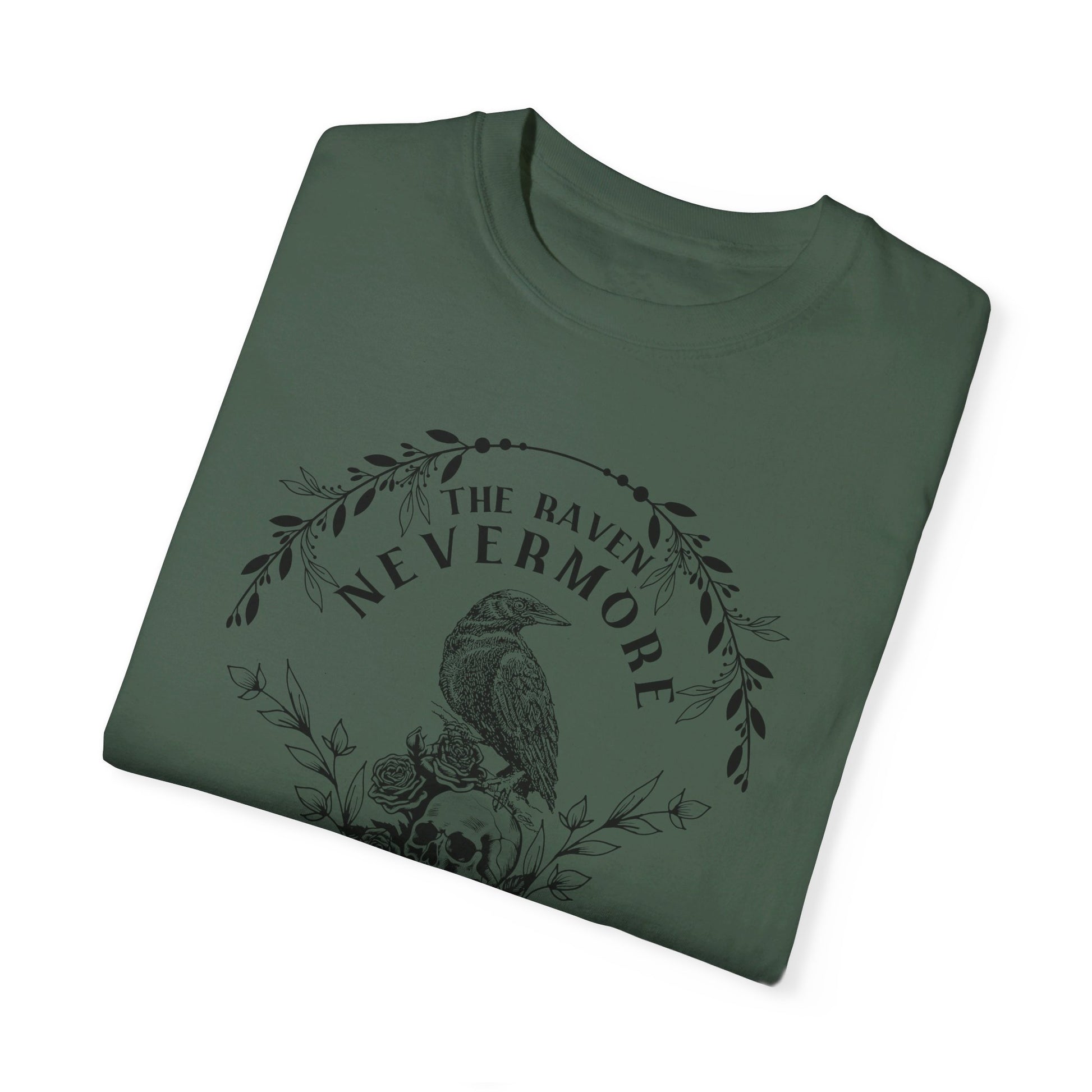 Edgar Allan Poe, Nevermore The Raven Comfort Colors TShirt, Book Lover, Halloween, Haunting Gothic Gift, Light, Dark Academia, Horror Movie T-Shirt Printify   