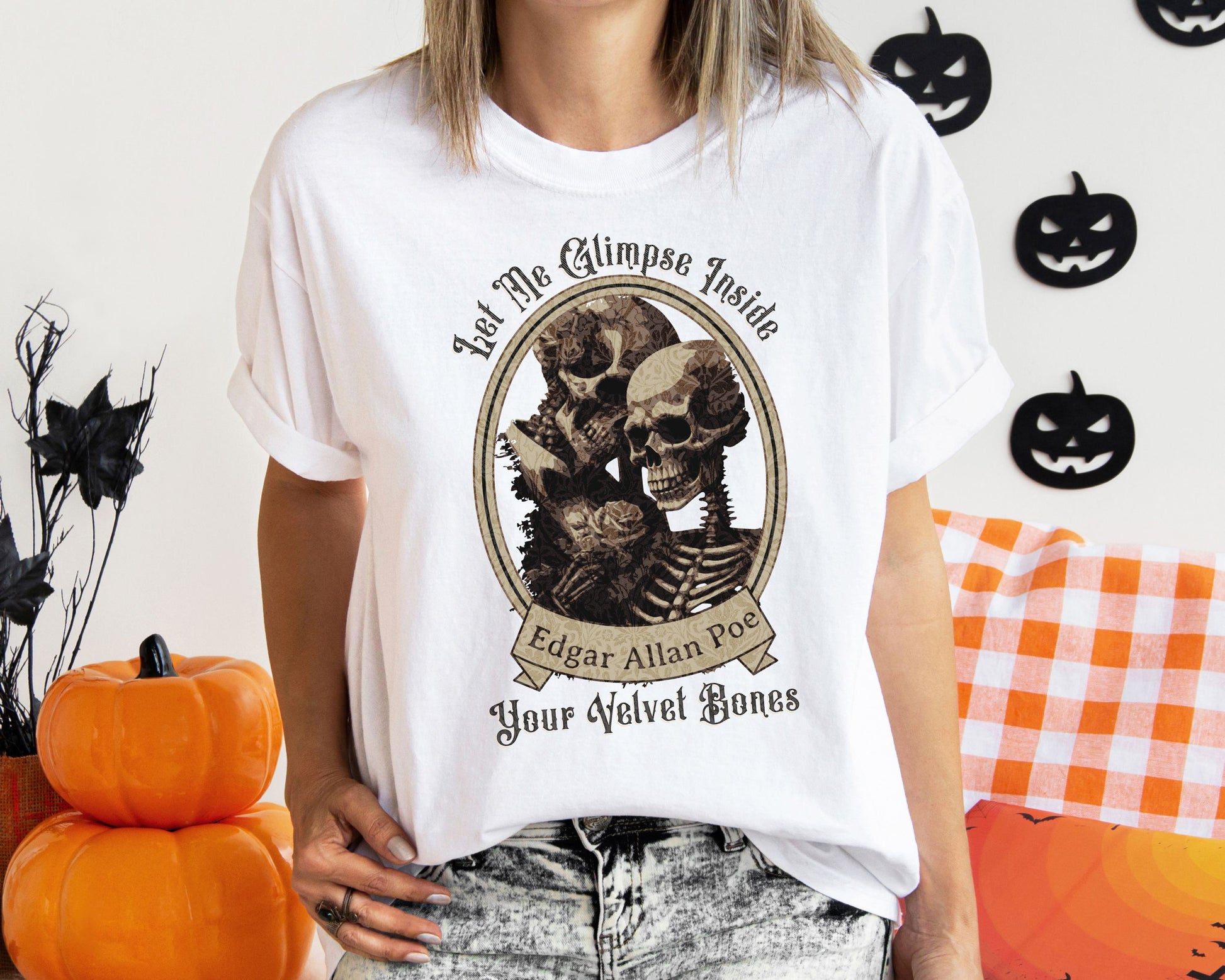 Edgar Allan Poe Shirt, Your Velvet Bones Tee, Book, Reading Lover Shirt, Halloween, Gothic, Light Academia Gifts, Comfort Colours TShirt T-Shirt Printify   