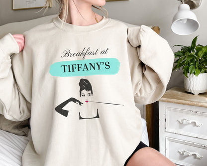 Breakfast at Tiffany's T & Co Sweatshirt , Classic Audrey Crew, Girls Brunching Weekend Sweater, Women's Shirt, Truman Capote Fan Gift Sweatshirt Printify   